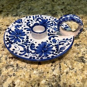 Blue White Floral Candlestick Holder Chamberstick made in Italy